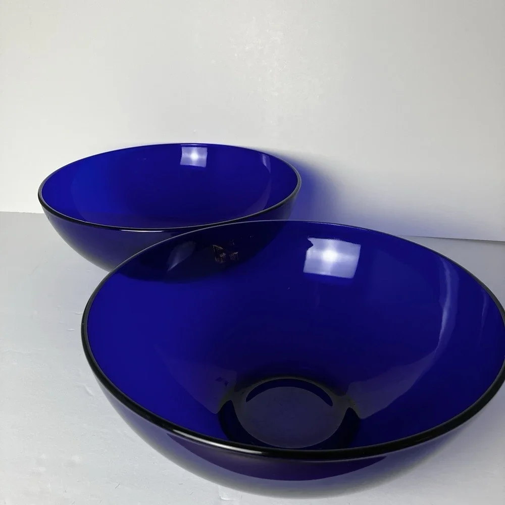 Pair Vintage Cobalt Blue Glass Bowls 10